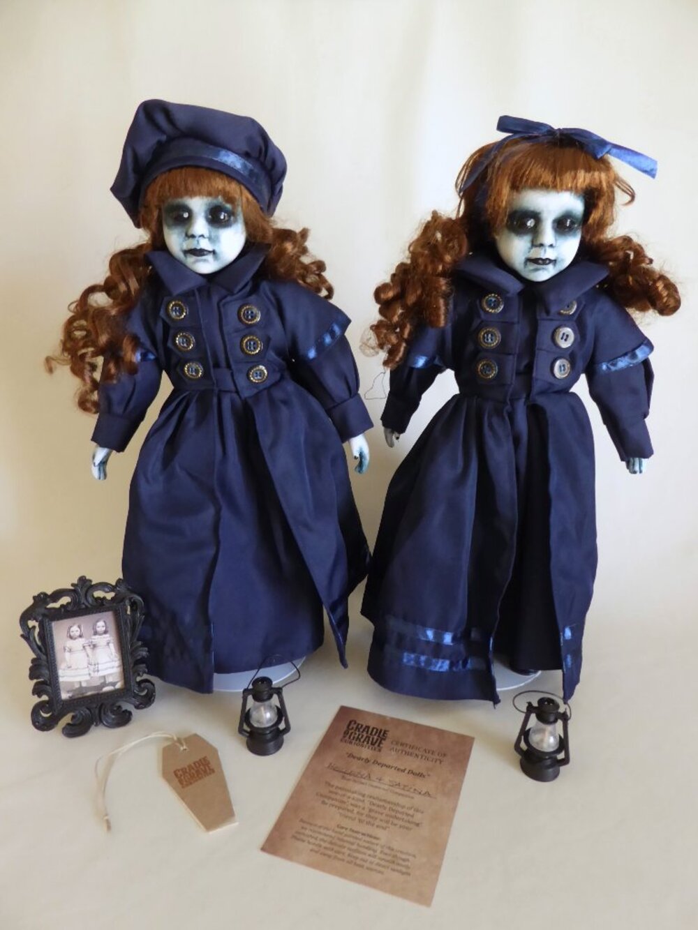 OOAK 16” POSSESSED TWIN DOLLS HORROR HALLOWEEN UNDEAD PROCELAIN PROP ODDITY